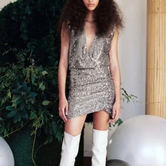 Zara Draped Sleeveless Sequin Mini Dress XS NWT - Picture 4 of 13